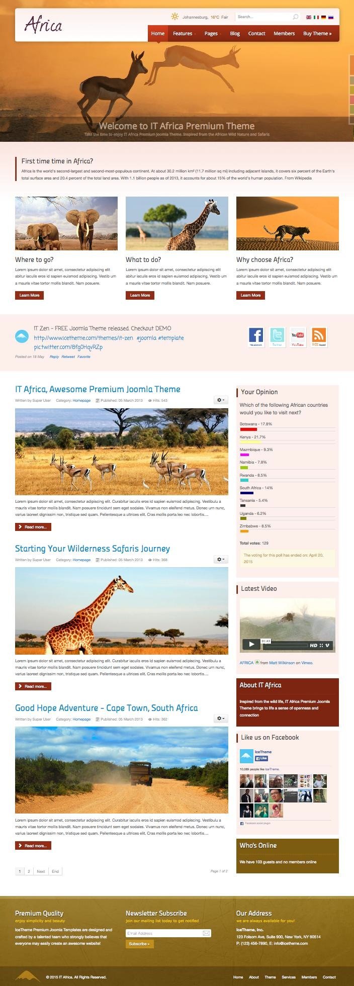 it africa joomla wild life template for biological park zoo